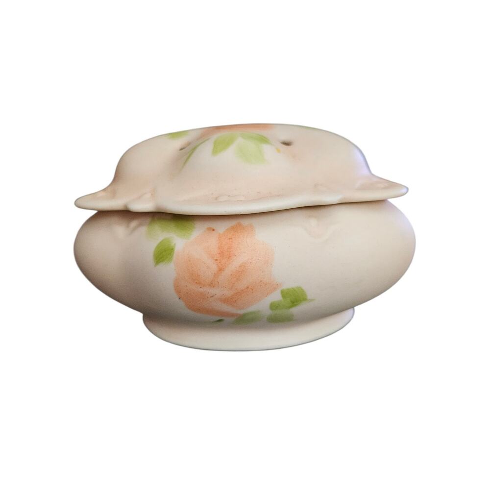 Vintage Hand Painted Porcelain Potpourri Jar Peach Roses Floral Lidded Signed